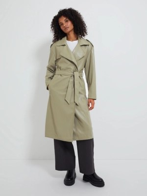 Sage Green Leather Look Trench Coat Women at ASDA