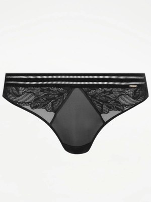 Entice Black Pretty Lace Brazilian Knickers Lingerie at ASDA