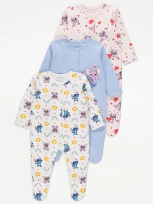 Disney Lilo and Stitch Rainbow Long Sleepsuits 3 Pack Baby