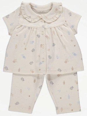Neutral Floral Shirt Pyjamas Baby at ASDA