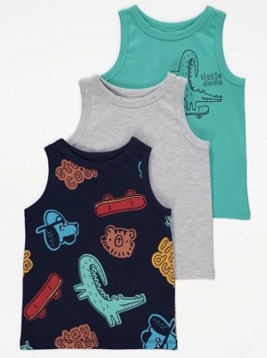 Blue Crocodile Slogan Vests 3 Pack Kids at ASDA