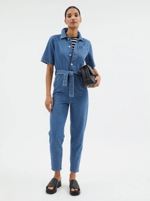Mid Wash Button Up Denim Jumpsuit Women at ASDA