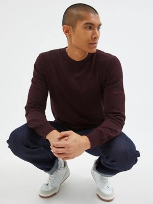 Burgundy Lightweight Knitted Jumper Men at ASDA