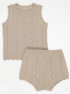 Neutral Knitted Vest and Bloomers Outfit Baby at ASDA