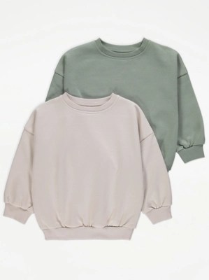 Oversized Plain Crew Neck Sweatshirts 2 Pack Kids at ASDA