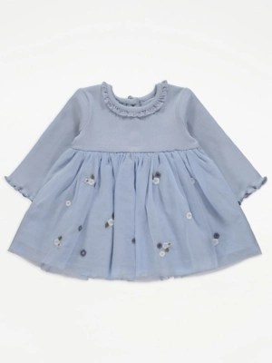 Blue Long Sleeve Floral Mesh Dress Sale & Offers at ASDA