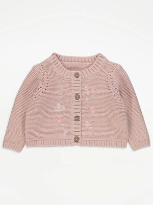 Pink Embroidered Flower Cardigan Baby at ASDA