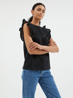 Black Embroidery Pintuck Sleeve Women at ASDA