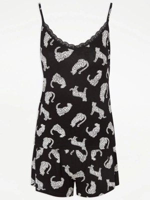 Black Cheetah Cami Short Pyjamas Women at ASDA