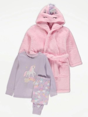 Unicorn Dressing Gown and Pyjamas Set Kids at ASDA