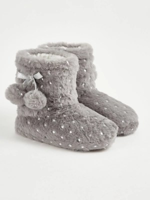 Grey Faux Fur Star Slipper Boots Kids at ASDA