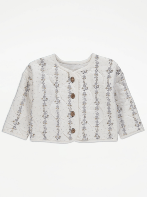 White Floral Quilted Jacket Baby at ASDA