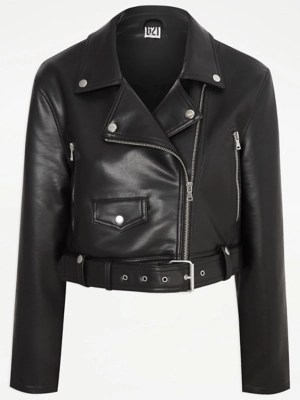 G21 Black Leather Look Biker Jacket Women at ASDA