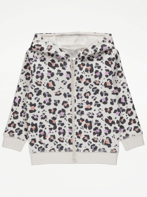 White Animal Print Zip Through Hoodie Kids at ASDA