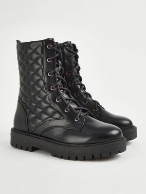 Black Quilted Boots Kids at ASDA