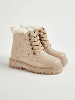 Light Pink Faux Fur Lined Quilted Boots Kids at ASDA