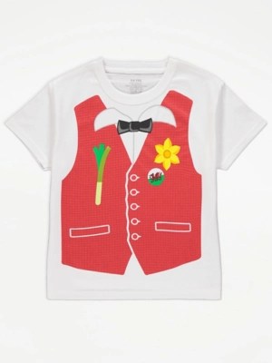 Welsh Traditional Waistcoat White TShirt Kids at ASDA