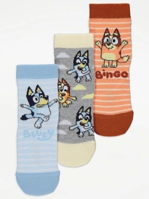 Bluey Striped Character Ankle Socks 3 Pack Kids at ASDA