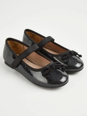 Black Glitter Bow Ballet Pumps Kids at ASDA