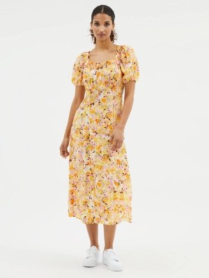 Yellow Floral Print Button Up Midi Dress Women at ASDA