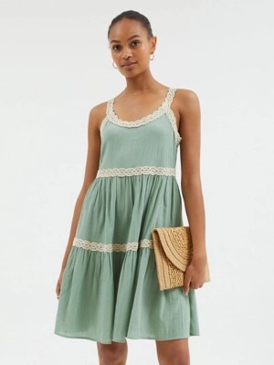 Sage Green Crochet Trim Mini Sundress Women at ASDA