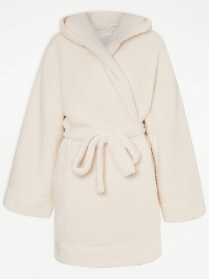 Cream Fleece Wrap Dressing Gown Lingerie at ASDA