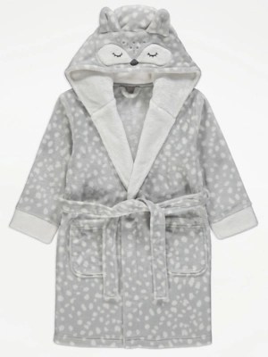Grey Animal Hooded Dressing Gown Kids at ASDA