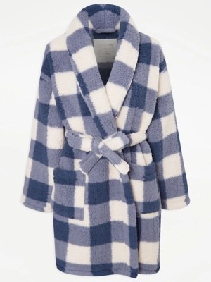 Blue Checked Wrap Dressing Gown Lingerie at ASDA