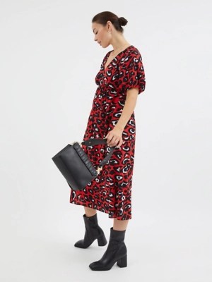 Red Animal Print Puff Sleeve Midi Dress Women at ASDA