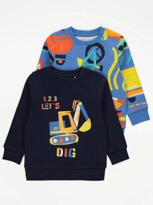 Digger Graphic Sweatshirts 2 Pack Kids at ASDA