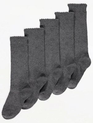 Grey Heart Knee High Socks 5 Pack Kids at ASDA