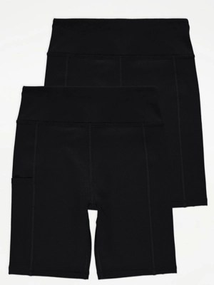 Black Phone Pocket Cycling Shorts 2 Pack Kids at ASDA