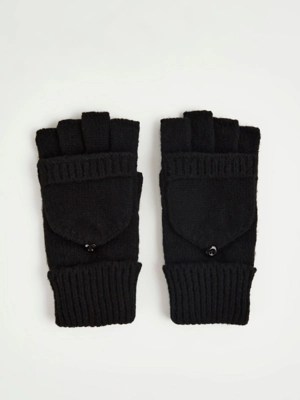 Black Flip Mitten Gloves Women at ASDA