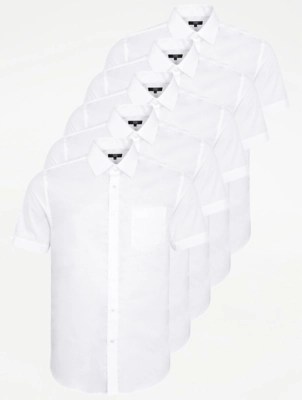 White Regular Fit Short Sleeve Formal Shirts 5 Pack Men at ASDA