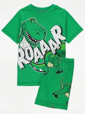 Disney Toy Story Rex Roaaar Green Short Pyjamas Kids at ASDA