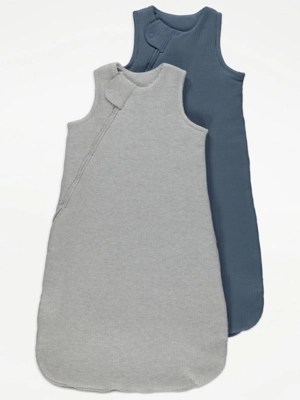 Ribbed Asymmetric Zip Sleep Bag 2.5 Tog 2 Pack Baby at ASDA