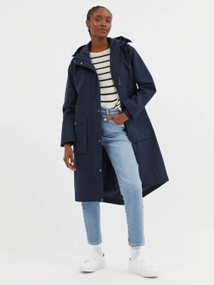 Navy Lightweight Longline Waterproof Coat Women at ASDA