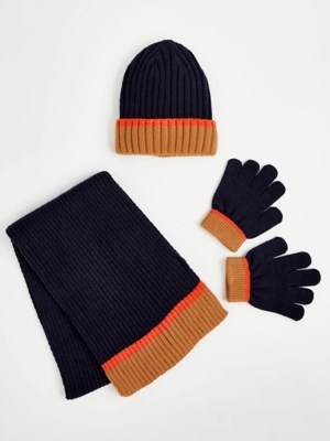Navy Knitted Beanie Hat Scarf and Gloves Set Kids at ASDA
