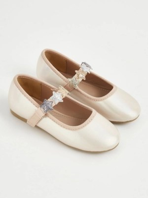 Iridescent Star Strap Ballet Pumps Kids at ASDA