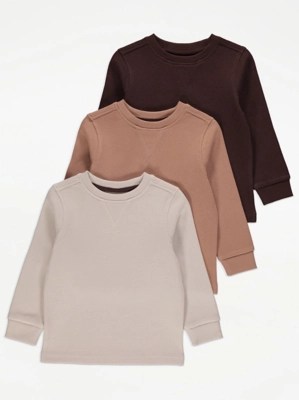 Waffle Texture Long Sleeve Sweatshirts 3 Pack Kids at ASDA