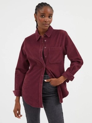 Burgundy Corduroy Button Up Shirt Women at ASDA