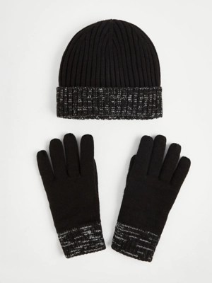 Thinsulate Black Knitted Beanie Hat and Gloves Set Men at ASDA