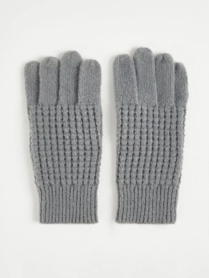 Grey Chunky Knit Gloves Men at ASDA
