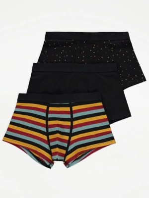 Black Patterned Hipster Trunks 3 Pack Men at ASDA
