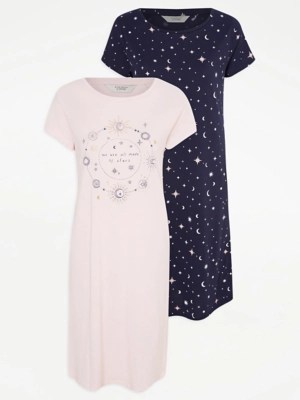 Constellation Jersey Nightdresses 2 Pack Lingerie at ASDA