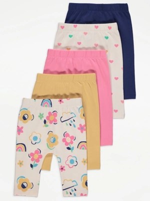 Flower Rainbow Leggings 5 Pack Baby at ASDA
