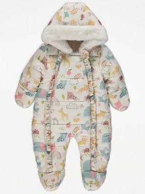Animal Print Cream Snowsuit Baby at ASDA
