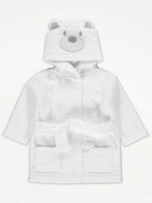 White Polar Bear Towelling Dressing Gown Baby at ASDA