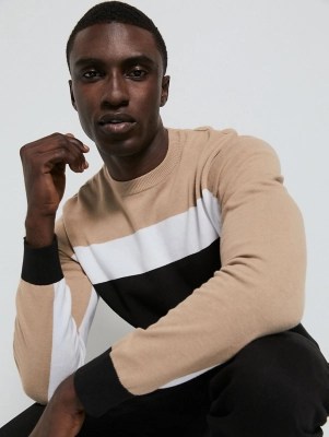 Light Brown Colour Block Long Sleeve Jumper Men at ASDA