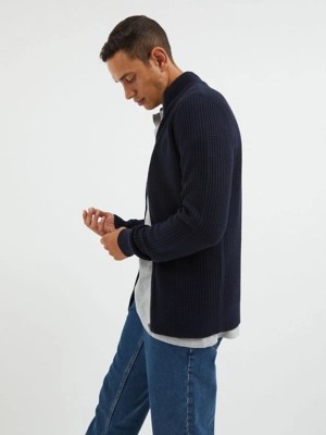 Navy Chunky Knit Zip Up Jumper Men at ASDA